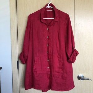 Soft Surroundings Collared Button Down Linen Roll Tab Sleeves Size L Buttons